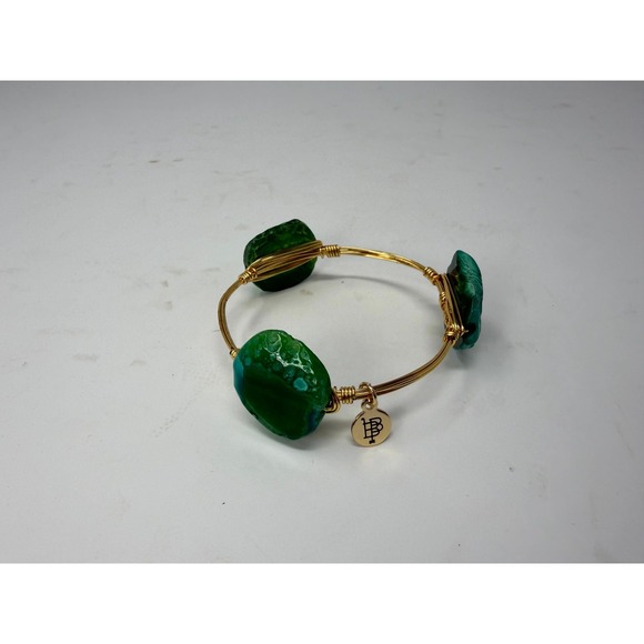 Bourbon & Boweties Jewelry - Bourbon & Boweties Green Agate Gold Wire Wrapped Bangle Bracelet Stone Trio